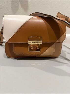 Michael Kors Tri-Tone Leather Crossbody in Brown, Cream, and Tan